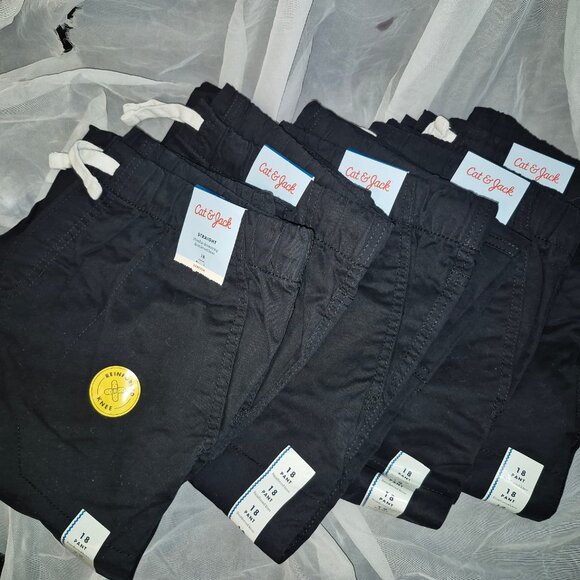 NWT Cat & Jack Boys' Black Straight Leg Pull-On Pants - Size 18(5pairs) - Picture 1 of 7